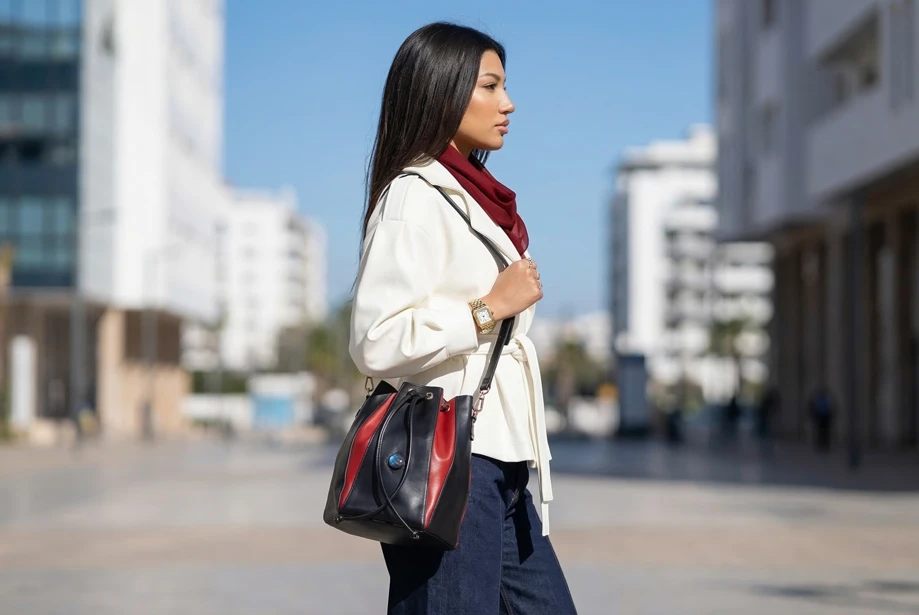 sac noir cuir 100% maroc